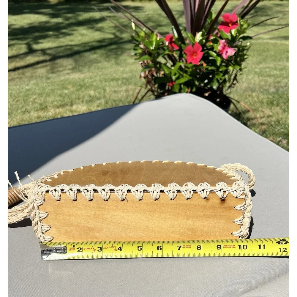 Vintage 60s Walborg Straw Rope Bag Shoulder‎ Bag Wooden Base Boho Cottagecore